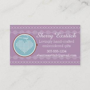Cross stitch embroidery hoop heart needle thread business card