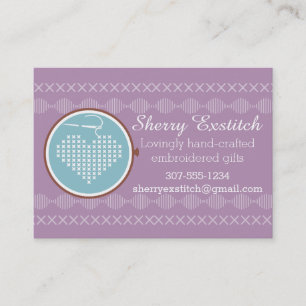 Cross stitch embroidery hoop heart needle thread business card