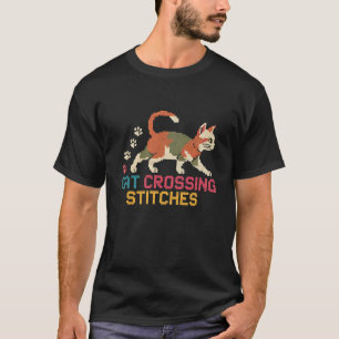 Cross Stitch Enthusiasts Cat Embroidery T-Shirt