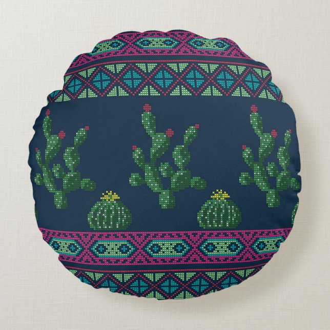 Cross stitch flower embroidery cross-stitch floral round cushion (Front)