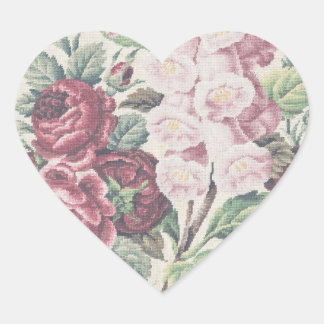 Cross Stitch Flowers  Heart Sticker