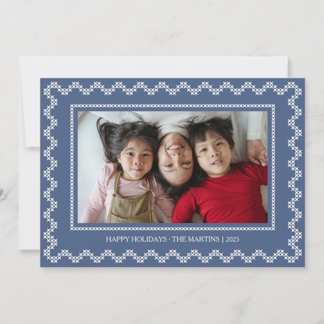 Cross stitch frame happy holidays Christmas Card (Front)