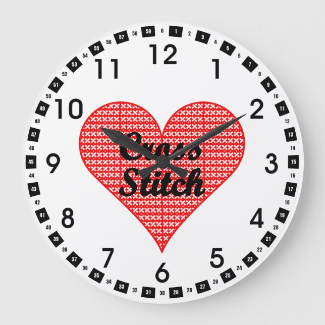 Cross Stitch Heart  Mug Large Clock (Front)
