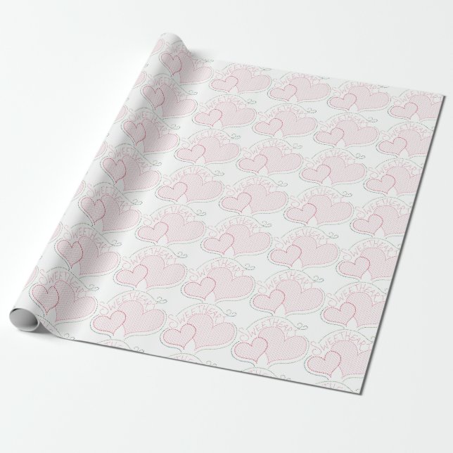 Cross-stitch Hearts Sweetheart Wrapping Paper (Unrolled)