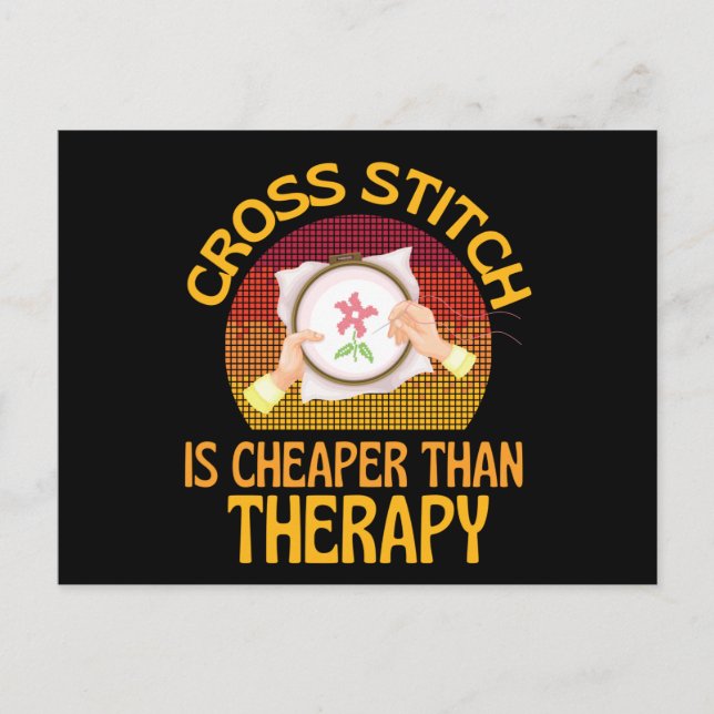 Cross Stitch Is My Therapy Knitting Postcard (Front)