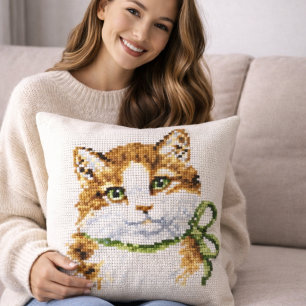 Cross Stitch Kitten  Cushion