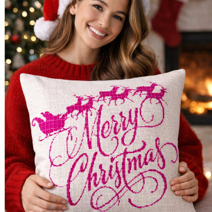 Cross Stitch Merry Christmas Throw Pillow