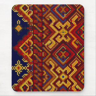 Cross Stitch Modern Red Yellow Mousepad