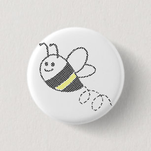 Cross Stitch Pattern Print Cute Bee  3 Cm Round Badge