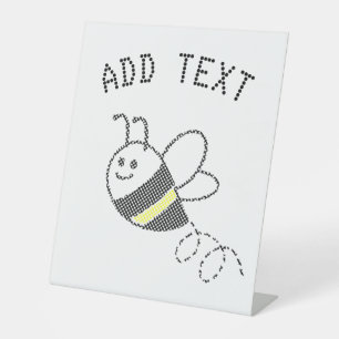 Cross Stitch Pattern Print Cute Bee Baby Shower Pedestal Sign