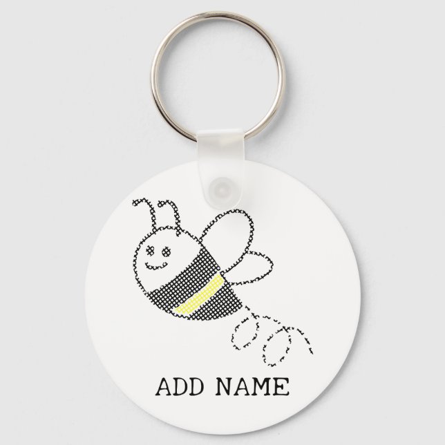 Cross Stitch Pattern Print Cute Bee  Key Ring (Front)