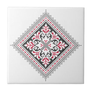 Cross-stitch pattern. Red and black ethnic decor Tile