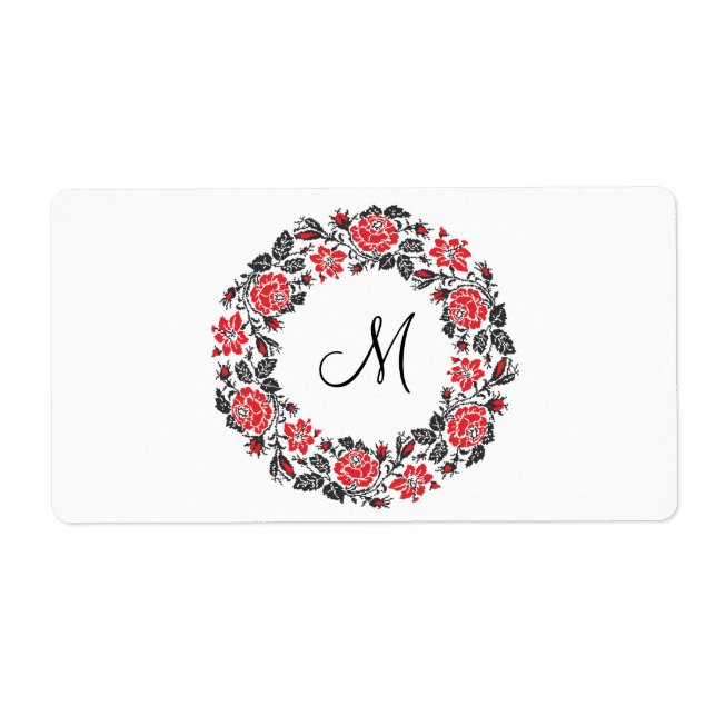 Cross-stitch Red Roses Circle Monogram Initial (Front)
