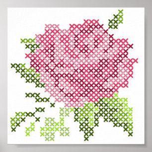 Cross Stitch Rose Poster