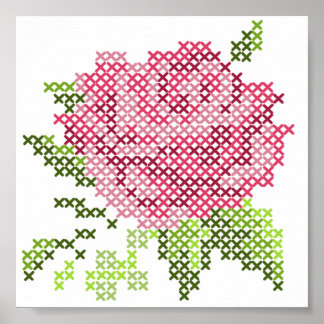 Cross Stitch Rose Poster