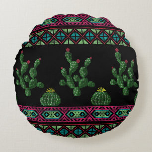 Cross stitch tribal embroidery cross-stitch mexica round cushion