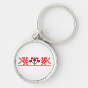 Cross-stitch Wedding couple elegant love birds Key Ring