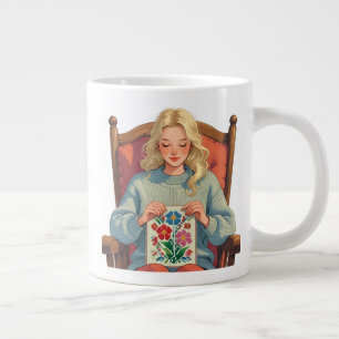 Cross Stitch Woman Design- Craft Lover Large Coffee Mug