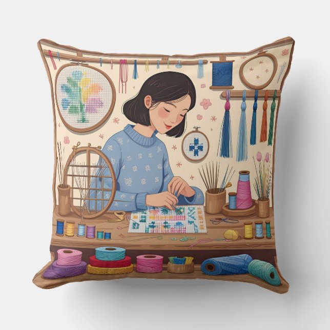 Cross Stitching as a Hobby Cushion (Front)