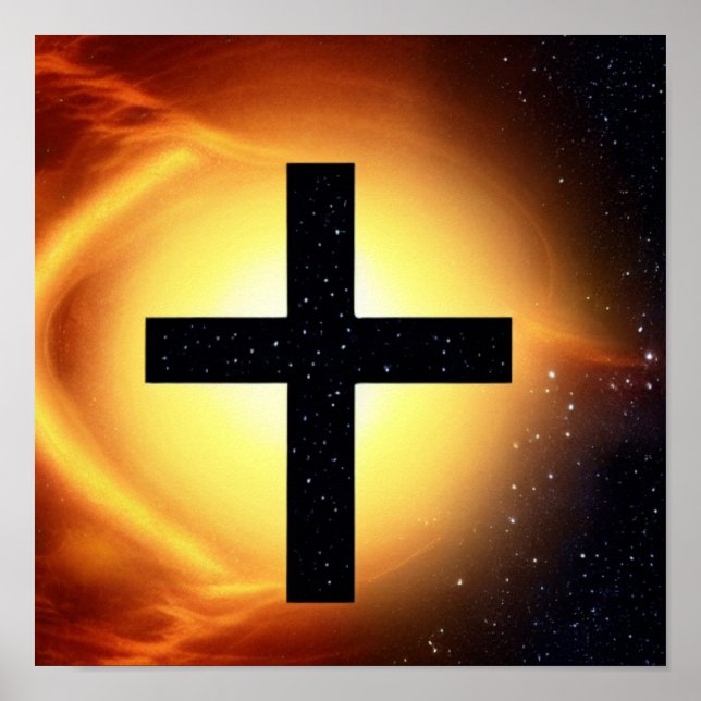 Cross Surrounded by Stars in Fire Nebula Poster (Front)