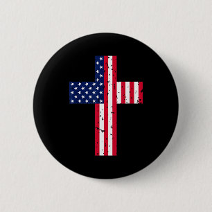 Cross Usa Flag Christian Religious Us America Fait 6 Cm Round Badge