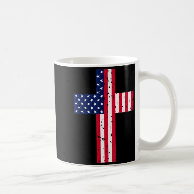 Cross Usa Flag Christian Religious Us America Fait Coffee Mug (Right)