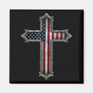Cross Usa Flag Christian Religious Us America Fait Magnet