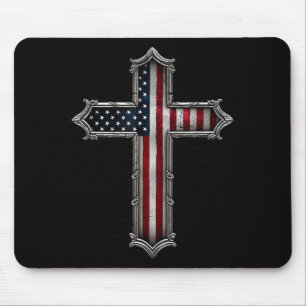 Cross Usa Flag Christian Religious Us America Fait Mouse Mat