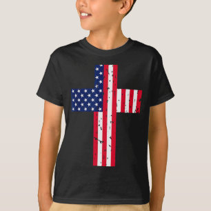 Cross Usa Flag Christian Religious Us America Fait T-Shirt