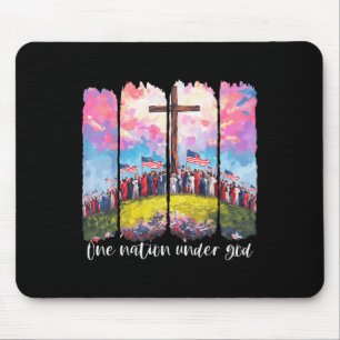Cross Usa One Nation Under God Flag Faith Christia Mouse Mat