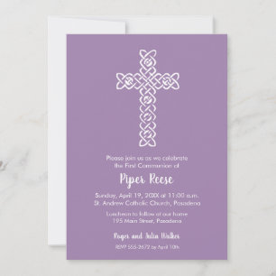 Cross Vintage Lavender Baptism Christening Invites