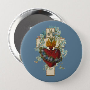Cross Virgin Mary Immaculate Heart Religious Class 10 Cm Round Badge