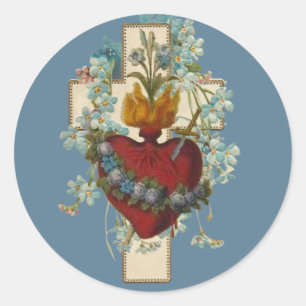 Cross Virgin Mary Immaculate Heart Religious Classic Round Sticker