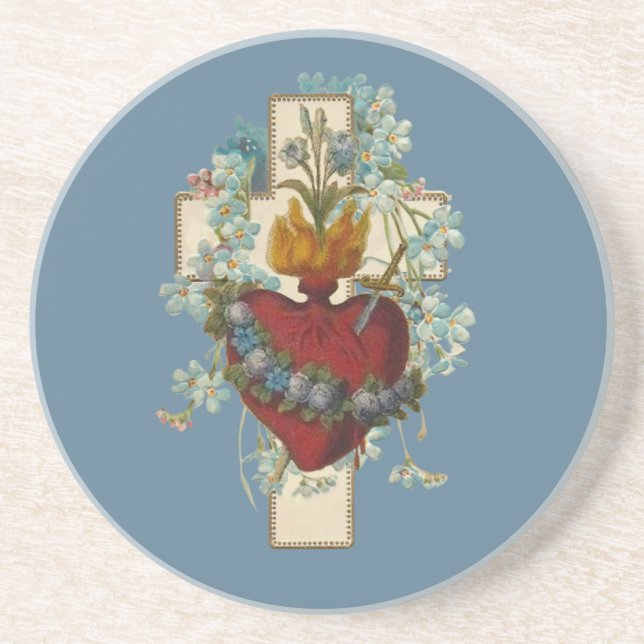 Cross Virgin Mary Immaculate Heart Religious  Coaster (Front)