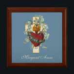 Cross Virgin Mary Immaculate Heart Religious Gift Box<br><div class="desc">Featuring a beautiful custom designed traditional Catholic image of the Heart of the Immaculate and Sorrowful Virgin Mary overlaid on a cross with blue forget-me-not flowers.</div>