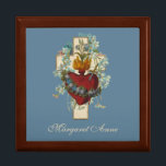 Cross Virgin Mary Immaculate Heart Religious Gift Box<br><div class="desc">Featuring a beautiful custom designed traditional Catholic image of the Heart of the Immaculate and Sorrowful Virgin Mary overlaid on a cross with blue forget-me-not flowers.</div>