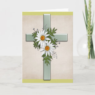 Cross w Daisy Flowers Christian Greeting Card