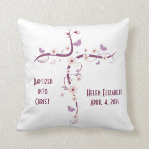Cross w/Flower-Buttery BaptIsmal Keepsake Pillow
