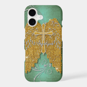 Cross w Glitter Diamond Jewel Look Angel Wings