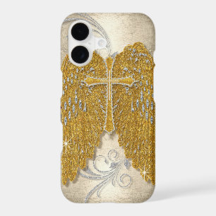 Cross w Glitter Diamond Jewel Look Angel Wings