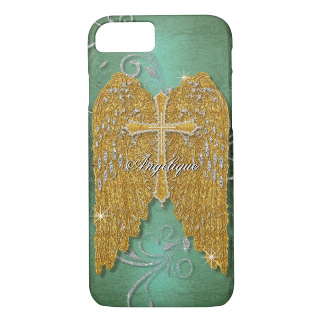 Cross w Glitter Diamond Jewel Look Angel Wings Case-Mate iPhone Case (Back)