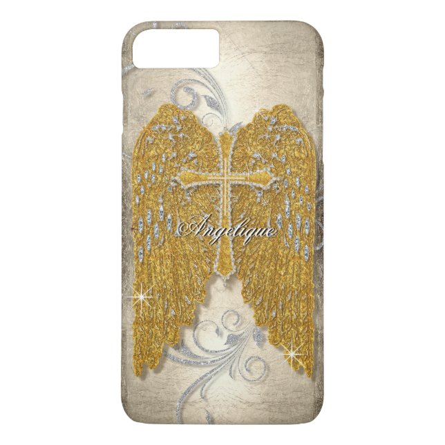 Cross w Glitter Diamond Jewel Look Angel Wings Case-Mate iPhone Case (Back)
