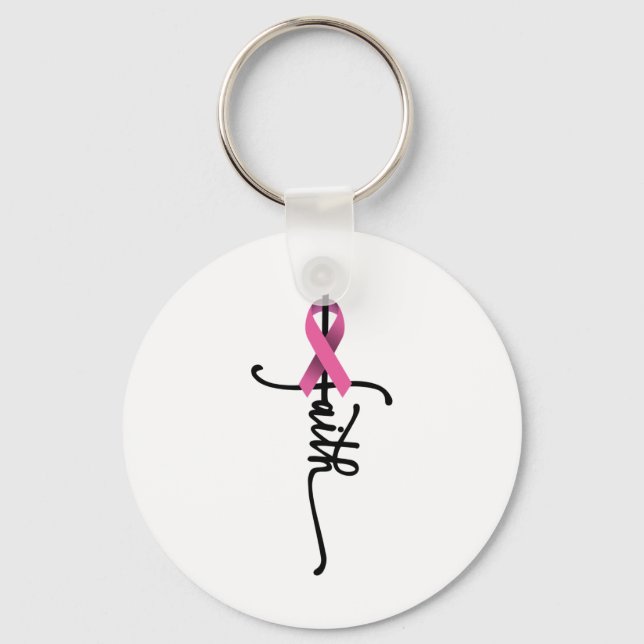 Cross Warrior Survivor Pink Ribbon Breast Cancer  Key Ring (Front)
