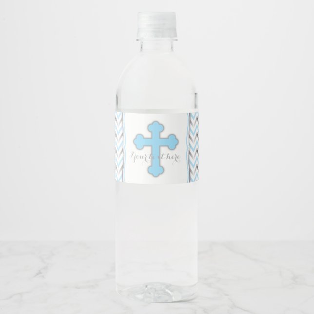 Cross Water Bottle Labels-Blue & Silver Water Bottle Label (Front)