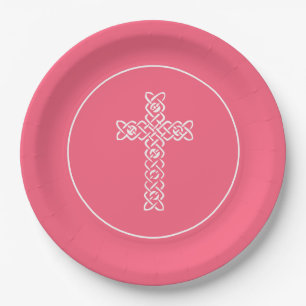 Cross Watermelon Pink Communion Baptism Christen Paper Plate