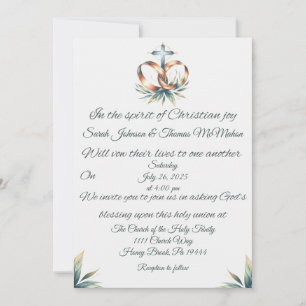 Cross, Wedding Bands and Leaves Wedding Invitation