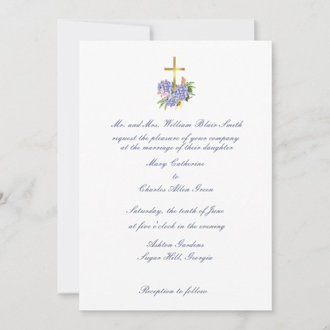Cross Wedding Invitation, Hydrangea, Anniversary  Invitation (Front)