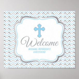 Cross Welcome Sign-Blue & Silver Poster