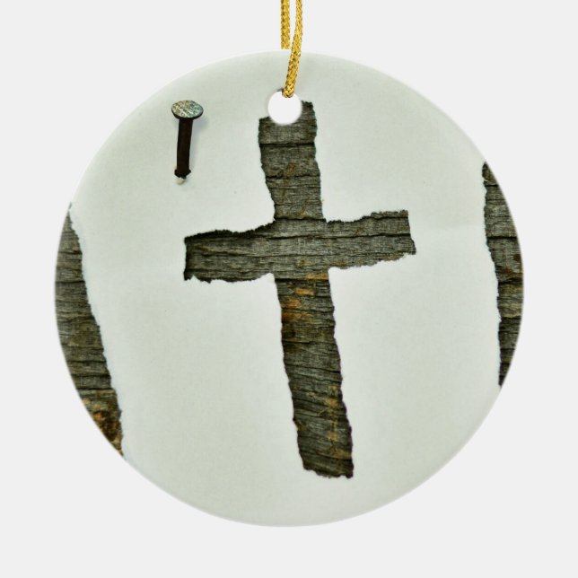 Cross white Jesus Ceramic Tree Decoration (Front)