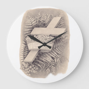 Cross with a crown and victory large clock